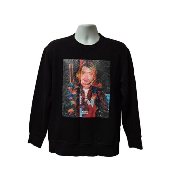 ULKIN Figure Inspired Art Kurt Cobain Black Sweatshirt Sz L - Picture 1 of 8